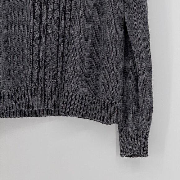 Calvin Klein Cable Knit Sweater L Mock‎ Turtleneck 90s Y2K Vintage Gray Ribbed - Picture 7 of 8